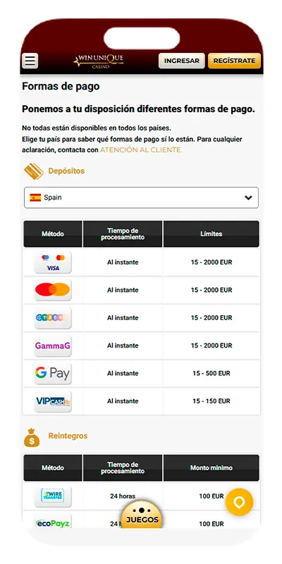 Formas de pago.